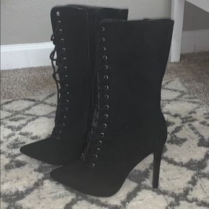 Lace up high heel boots